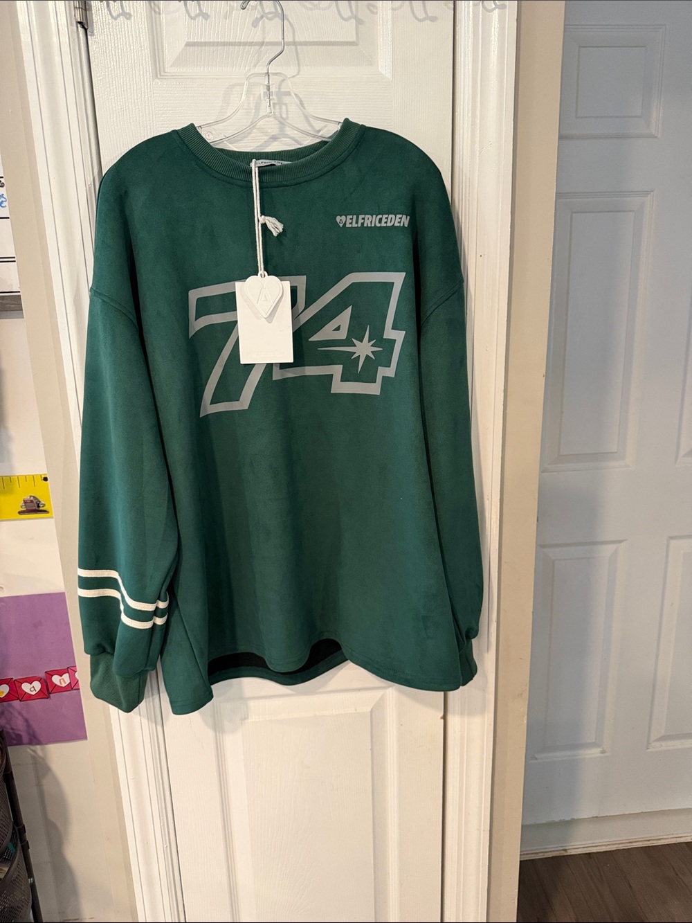 Aelfric Eden Forest Green Graphic '74' Sweatshirt with White Stripes